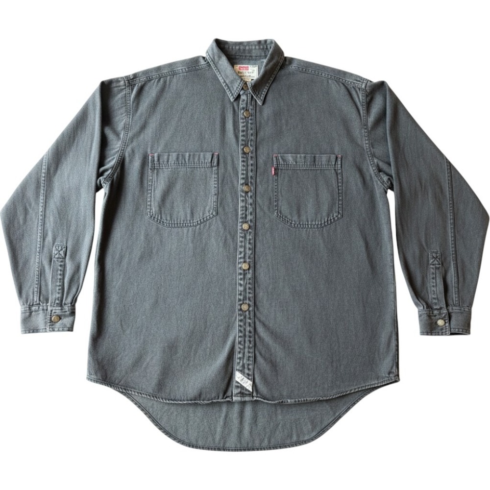 Levis Modern Authentics Denim Shirt Mens Large Black Faded Button Down Cotton